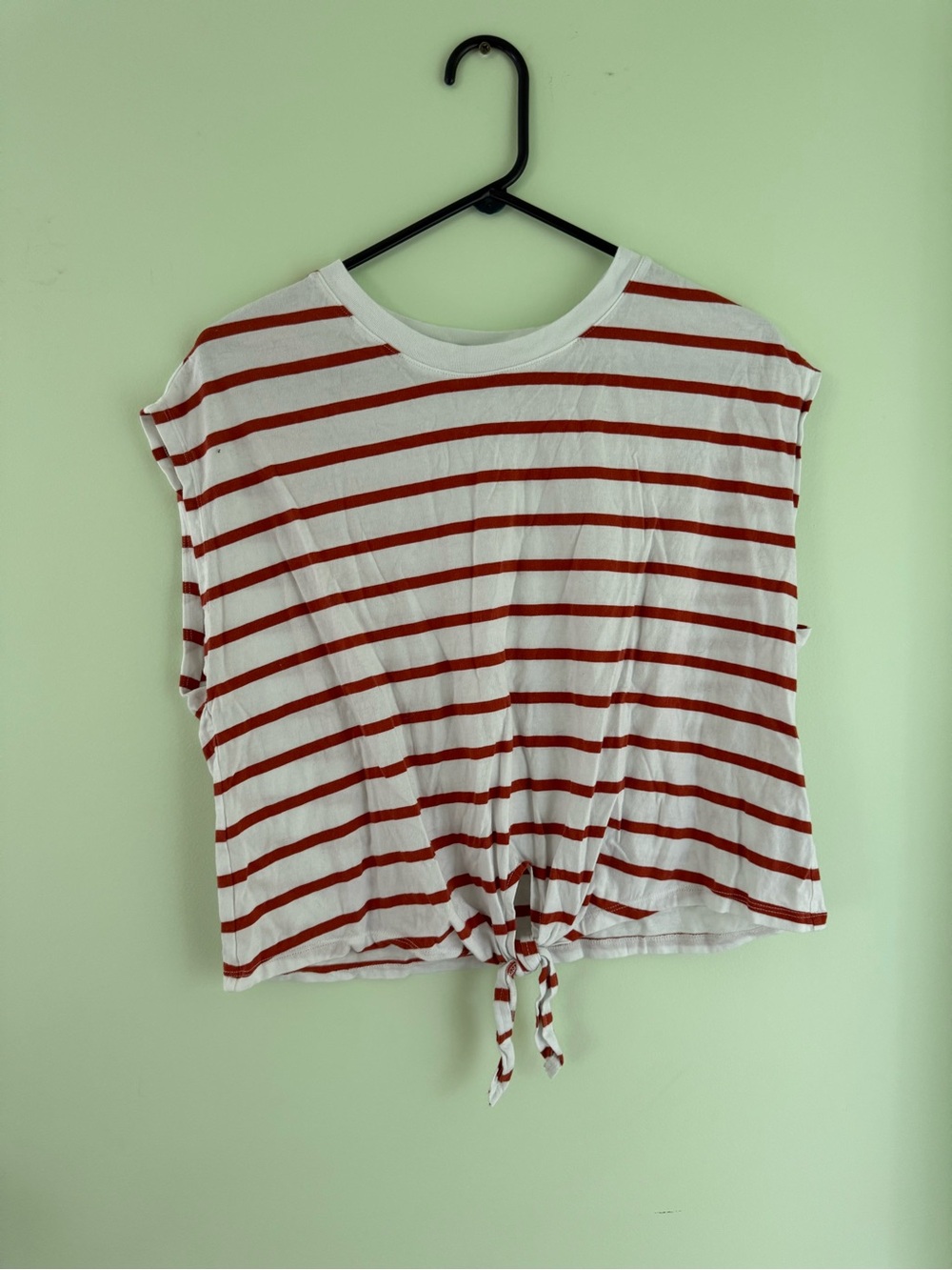 Old Navy Red & White Striped Tie-Front Short Sleeve Top